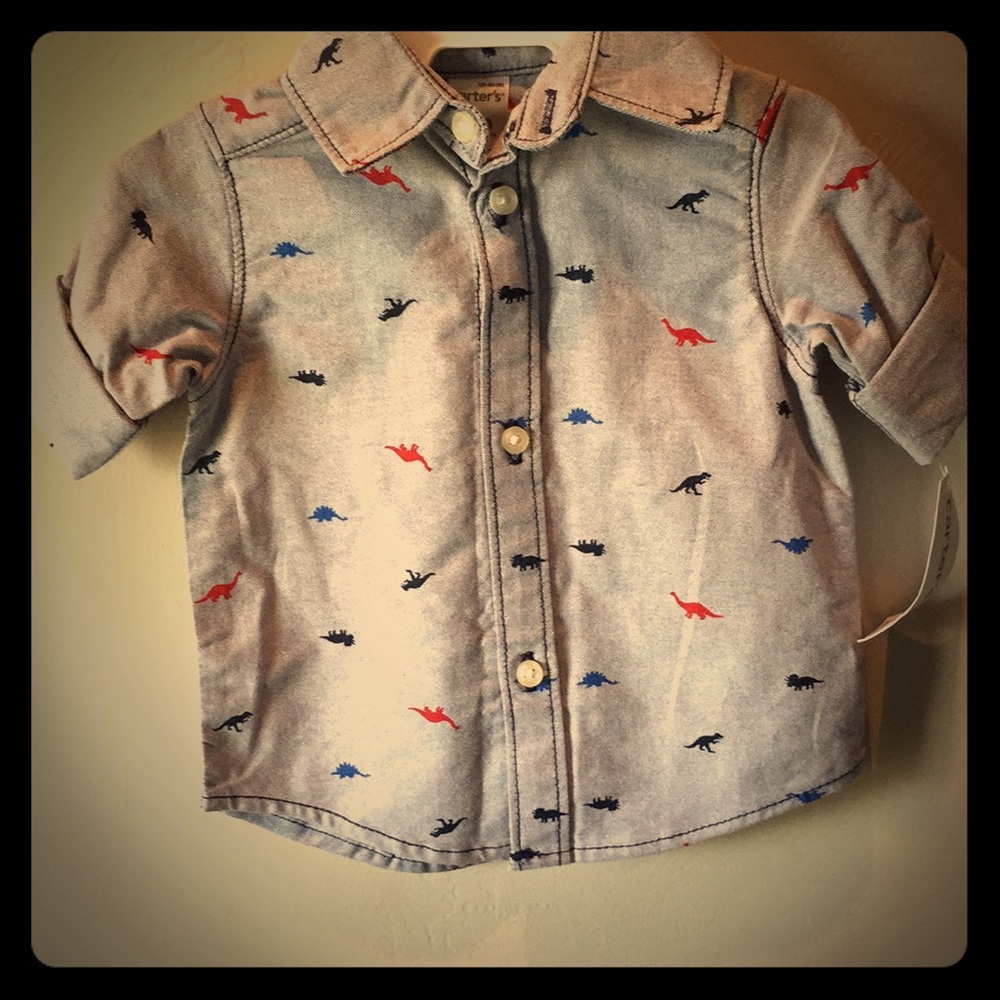 🎈Dinosaur button down by Carters; 3M